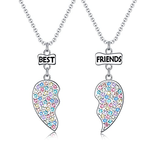 Girls Best Friends Necklace for 2,BFF Friendship Gifts for 2,Rainbow Broken Heart Pendant Jewelry Set for Women Teens (BFF Gifts)