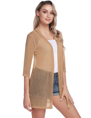 Image of iClosam Women Casual 3 /4 Sleeve Sheer Open Front Cardigan Sweater Kimono