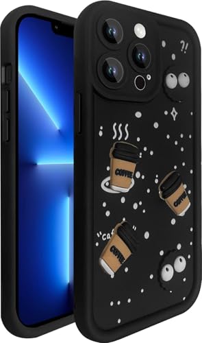 Image of SHINESTAR Back Cover for iPhone 13 Pro Max - 3D Cartoon Coffee & Eyes Design | Soft Silicone Shockproof Case with Full Camera Protection | Cute & Playful Phone Cover - Black
