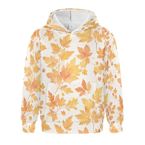 KLL Autumn Leaves Seamless Boys And Girls Sweatshirts Casual Hoodies with Kangaroo Pocket