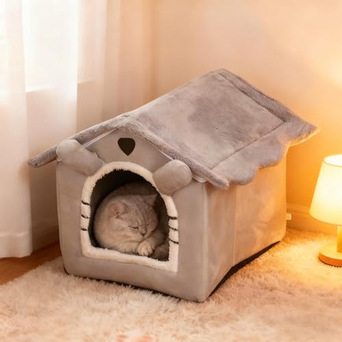 VanderHOME 猫ベッド 犬 ベッド ペット用寝袋 キャットハウス 取り外し可能なクッション 暖かい ふわふわ 折りたたみ式寝マット 犬猫兼用 室内用 洗濯可能 滑り止め 冬寒さ対策 保温防寒 厚み 暖かい ペット用品 M