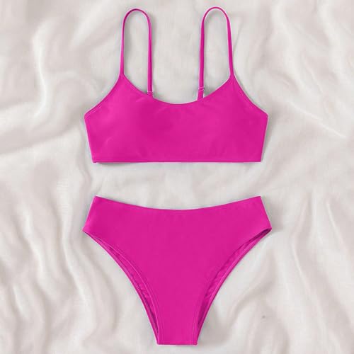 Girls' Swimwear Teens Kids 2 Piece Swimsuits Solid Color Adjustable Spaghetti Strap Bikini Sets Beach Bathing Suit2