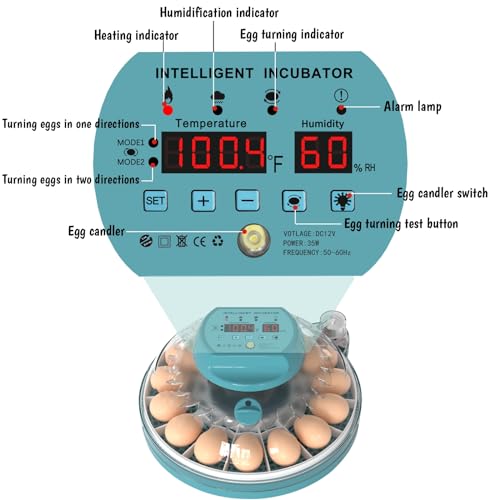 Hethya Egg Incubator, Intelligent Incubator for Chicken Eggs with Automatic Humidity Control and Egg Turning, Temperature control, 15 Eggs Incubator for Hatching Eggs&Quail egg with Egg Candler