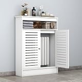 WOOOFA White Radiator Cover, Radiator Covers for Home with Doors, Radiator Cover Shelf, Waterproof/Flame Retardant, Heater Covers for Radiators for Living Room Bedroom Bathroom Office, Easy Assembly