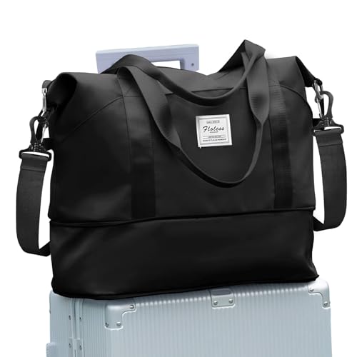 Women Travel Duffle Bag Sport Gym Tote Bag for Women Weekender Carry on Bags Beach Overnight Luggage Bag Waterproof Expandable Lightweight Version,H1- Black image 1