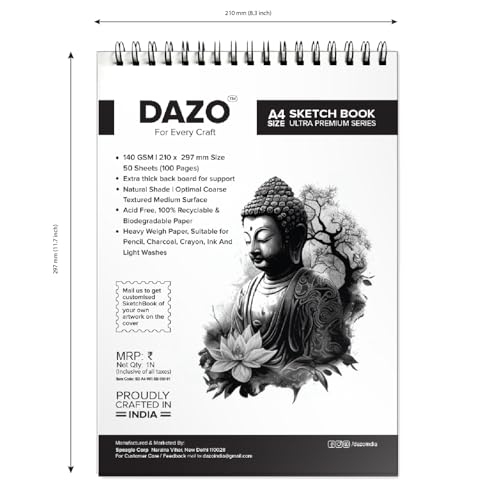 Image of DAZO Sketch Book, 140 GSM, 50 Sheets, Ultra Premium Series, Spiral Bound, Cartridge Paper (A4)