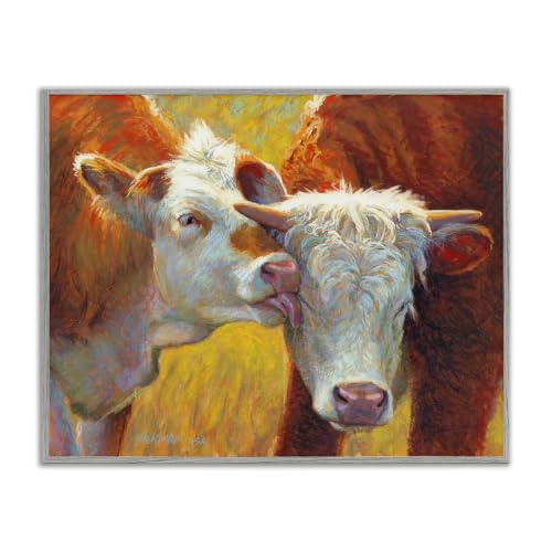'Cow Licking Farm Animals'| Framed Giclee Art