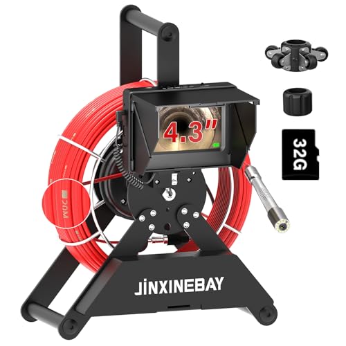 Cámara de Inspección para Tuberías, Monitor IPS con Tarjeta TF de 32GB DVR, Cámara HD 1200TVL IP68 con Cable de Fibra de Vidrio 65/100FT, Batería 5600mAh Visión Nocturna, para Hogar/Contratista/Plomero (4.3 pulgadas/65FT)