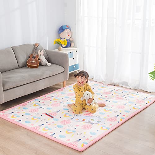 Loartee Baby Foam Play Mat - 1" Thick Area Rug, Soft Crawling Mat For Kids, Nursery Rug With Cartoon Pattern, 4'11"X6'7", Hot Air Balloon, Pink #TOP1