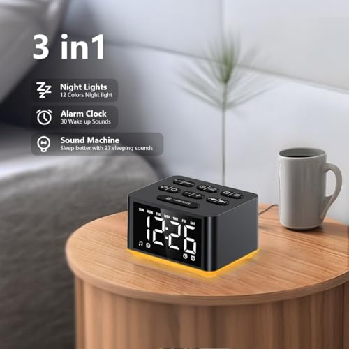 Image of 3-in-1 Sound Machine White Noise Machine Dual Alarms 12 Color Night Lights 30 Soothing Sounds 15 Wake Up Sounds 32 Volume for Baby Adults Kids Sleep Timer Memory Function Backup Battery Alarm Clock