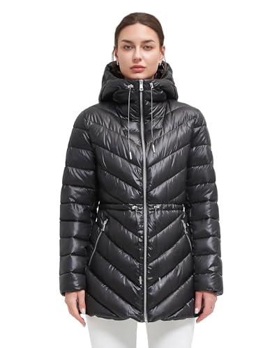 BINACL Women's Plus Size Winter Thicken Quilted Shiny Puffer Warm Long Coat with Big Hood Oversized Warm Mountain Thermal Casual Outwear Pockets Hooded Parka Jacket with Adjustable Waist(Black XL)