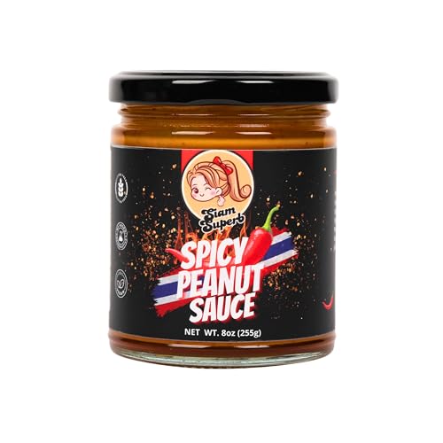 Siam Superb, Spicy Peanut Sauce - Perfect for Noodles, Meats, Rice Seasoning, Dipping, All Purpose Seasoning and Stir Fry Sauce, Marinade, Gluten Free, Vegan and Dairy Free, 8oz