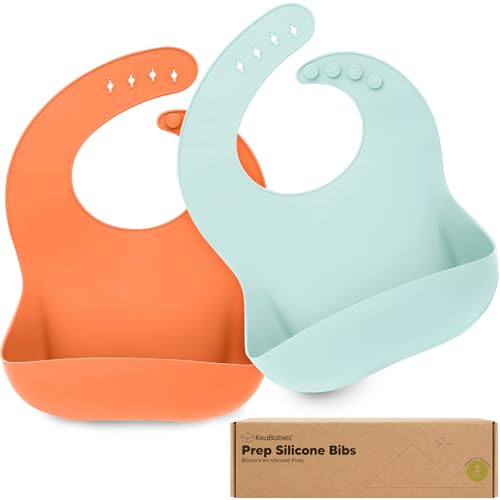 Image of KeaBabies 2-Pack Silicone Bibs for Babies, Toddlers Girl, Boy – Sturdy Food-Grade Baby Bibs for Eating, Large Food Catcher, Clean & Put On Easily, Waterproof Toddler Feeding Essentials (Amaze)