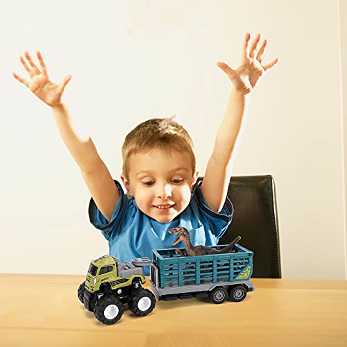 Dinosaur Transport Truck 9.8 Inch Metal Trailer Belt 6.7 Inch Velociraptor For 3 4 5 6 7 Year Old Boy Toy #TOP4