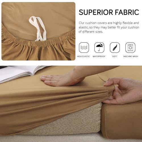Image of HOKIPO 100% Waterproof Elastic Individual Seat Cushion Cover, 3-Piece Sofa Cushion Cover, Camel (NEW-AR-5352-CML*3)
