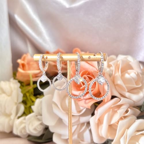 Sterling Silver Hoop Earrings with Drop Dangle for Women Hypoallergenic Twisted Earrings Huggie Hoop Earrings with Charms Trendy Cubic Zirconia Loop Earrings with Dangling Fashion Earring Gift for Her3