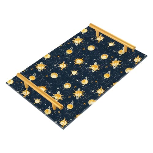 NFMILI Planet Pattern Vanity Tray Rectangle Acrylic Bathroom Tray Serving Trays for Centerpieces Modern Home Decor for Kitchen Bathroom Bedroom Living Room 7.9 × 11.8 inch