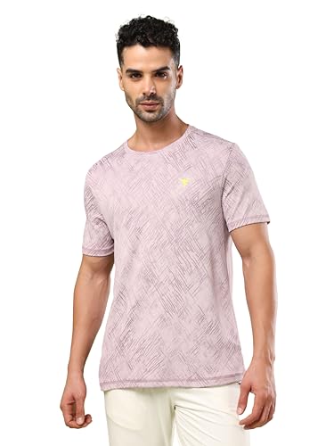 Image of TECHNOSPORT Men Polyester Regular Fit Half Sleeve Jacquard T-Shirt with Double Cool, Quick Dry & Anti Microbial for Sports, Running & Casual Use