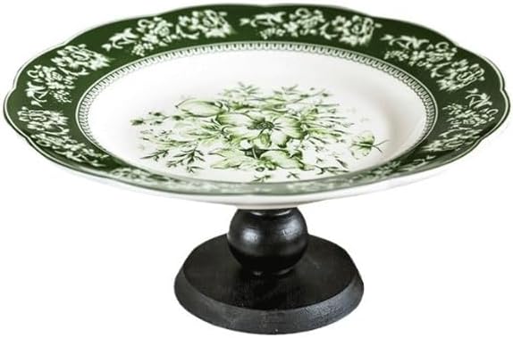 Wooden High Foot Plate Ceramic Retro Fruit Snack Storage