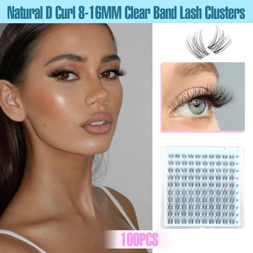 Wispy Lash Clusters Natural Individual Lashes Clusters With Invisible Band 8-16MM Eyelash Clusters CD Curl Cluster Eyelash Extensions Waterproof Eyelashes Clusters Reusable Soft Diy Lash Extension