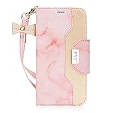 FYY Leather Case with Mirror for iPhone 6S Plus/iPhone 6 Plus, Leather Wallet Flip Folio Case with Mirror and Wrist Strap for iPhone 6S Plus/6 Plus Taffy