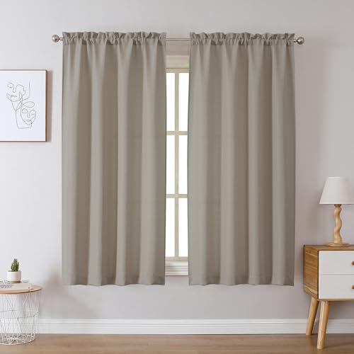 Chyhomenyc Stone Beige Curtains 54 Inch Length 2 Panels, Faux Linen Textured Semi Sheer Light Filtering Soft Airy Rod Pocket Window Treatment Drapes for Living Room Bedroom, Each 30" Wx54 L