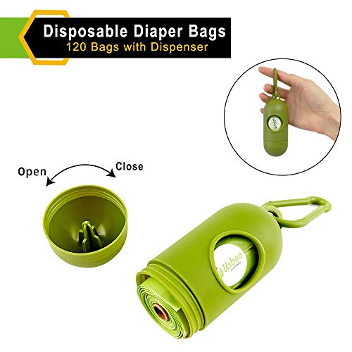 Baby Disposable Diaper Bags, Waste Bags 8 Refill Rolls/120 Bags With Dispenser, Convenient And Quick Diaper Disposal, Unscented #TOP2