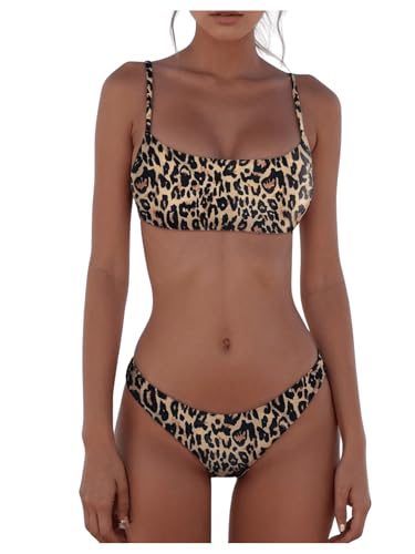 SweatyRocks Women's Leopard Print Bikini Set High Cut Low Rise 2 Piece Swimsuit Swimwear Multicolor Medium