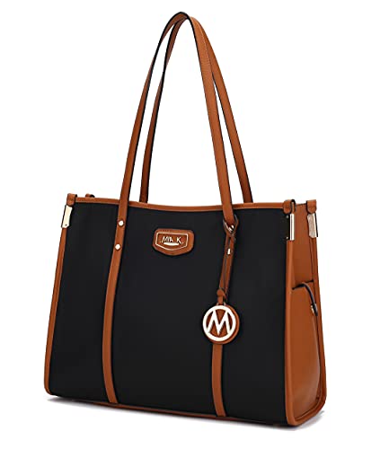 MKF Collection Bolsa de ombro feminina, bolsa feminina de couro PU – Bolsa de mão com alça superior bolsa moderna da Mia K, Conhaque preto, Large