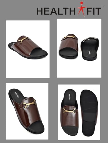 Image of HEALTH FIT Extra Soft Comfortable Traditional Ethnic Chappal /Slippers Wedding & Festive Sliders for Gents /Boys Lightweight flexible TPR sole & Easy-to-wear slip-on design cushioned for Men HF7017
