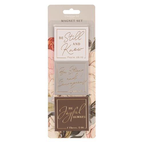 Christian Art Gifts Inspirational Decorative Large Square Refrigerator Magnet Set for Women & Men: Encouraging Scripture Verse Theme, Home, Kitchen, Office, Locker, White/Brown/Blue/Gold, Pack of 3