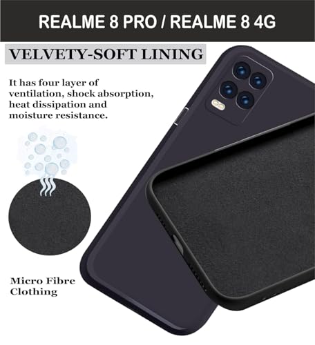 Image of BlazeTech for [ Realme 8 4G / 8 Pro ] Liquid Silicone Back Case Cover Flexible |Inner Lining| with Camera Protection Back Cover for [ Realme 8 4G / 8 Pro ] - Black