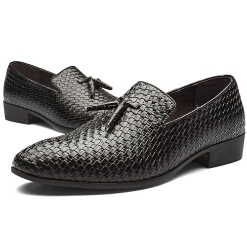 Men's Woven Tassel Loafers Round Toe Casual Leather Shoes Fashion Slip On Walking Dress Shoes for Men3