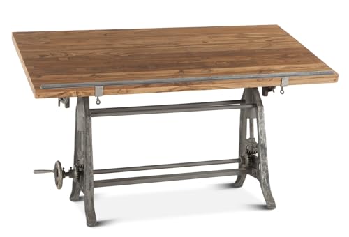 The House of Trade Vintage Drafting Table | Adjustable Height and Tiltable. Features Iron Cast Base and Reclaimed Mango Wood Table Top.