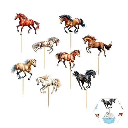 Lot de 32 Décorations Gâteau Cheval Thème Équestre Anniversaire Enfant Fête Hippique - 4 Sets de 8 Pièces Design Cavalier Course - Accessoires Pâtisserie Carton...