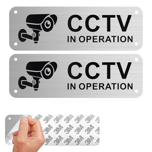 Cartel CCTV en Operación, señal de CCTV de aluminio autoadhesiva, impermeable con agujeros preperforados, señal de advertencia para uso interior y exterior (15×5 cm)