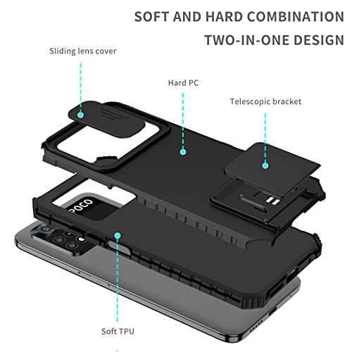 Image of ShieldTech Back Cover Case for Poco X4 Pro 5G | Sliding Camera Shield | Stereoscopic Stand | Shockproof 360 Degree Protection Mobile Phone Case Cover for Poco X4 Pro 5G | PC, Black Back Cover