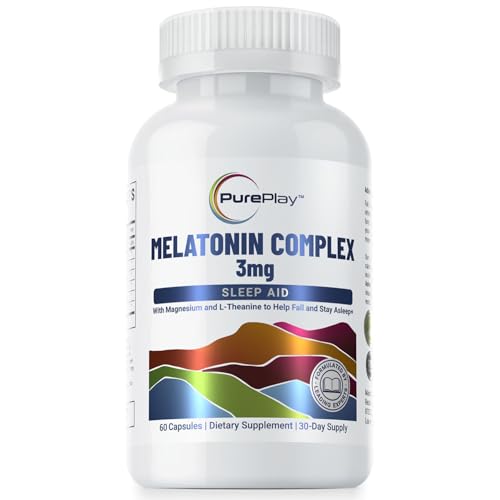 PurePlay Sleep Aid for Adults, Melatonin 3mg Complex with Magnesium and Ashwagandha,
