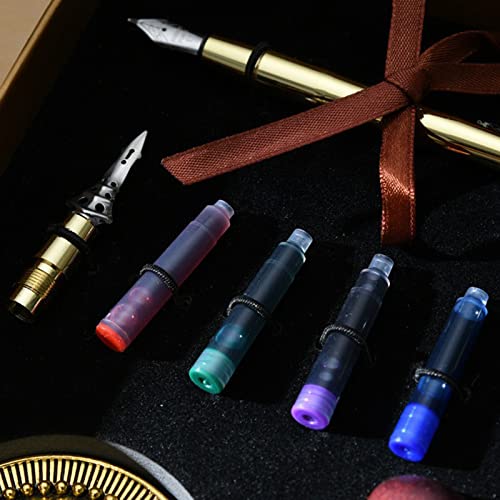 Joyeee Feather Quill Pen And Leather Notebook Set, With Glass Pen Ink, Fountain Pen Nib, Stamp Wax Sticks, Wedding Wax Seal Stamp, Pen Base, Red Blue Purple Green Small Replace Ink Refills For Writing #TOP7