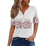 Top a compressione da donna, camicetta 2025 camicette e camicie con bottoni, maniche corte, scollo a V, top estivi con vestibilità atletica, maglietta con stampa per allenamento all