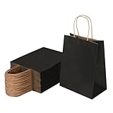 Joybe 50 Pack 8x4.75x10 Inch Medium Black Kraft Paper Bags with Handles Bulk, Craft Paper Gift Bags for Party Favors Grocery Retail Shopping Business Goody Merchandise Take Out Blank Sacks (50pcs)