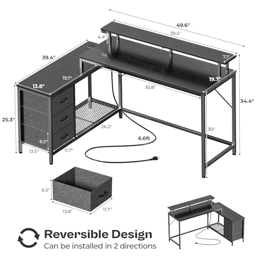 image for Huuger Reversible L Shaped Computer Desk with Drawers, Gaming Desk wit
