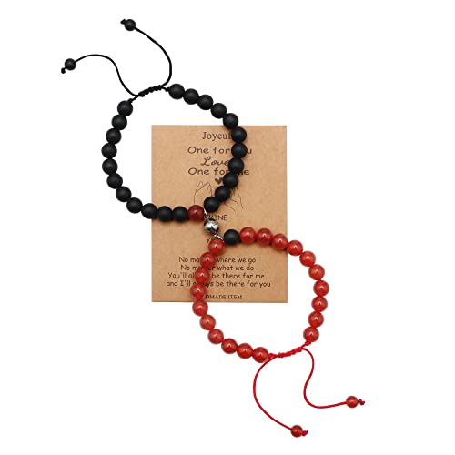 JoycuFF Matching Couple Bracelets For Men Women Him Or Her Boyfriend And Girlfriend Connecting Love Bracelets Gifts For Anniversary Birthday Christmas Beaded Jewelry, 7 inches, Agate stone, Agate