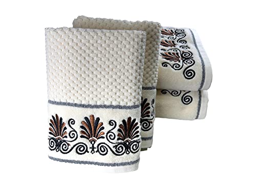 Image of SENSES By Riba Cotton Embroidered Towel Set, 550 GSM Soft & Absorbent, Antimicrobial, Oeko-Tex Certified | Ideal for Home & Gifting, Pack of 4 (2 Bath 27 inchX50 inch + 2 Hand Towels 16 inchX26 inch) - Style 10