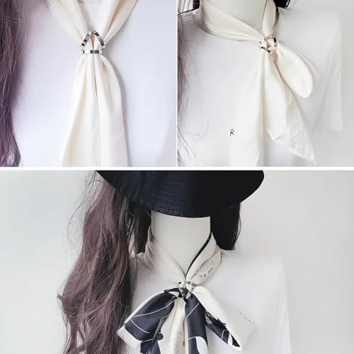 Image of SYWDUDUCLT Scarf Ring for Women's Shawl, Silk Neckerchief, Tshirt, Gold /Sivler, S /M /L, 2 Pcs