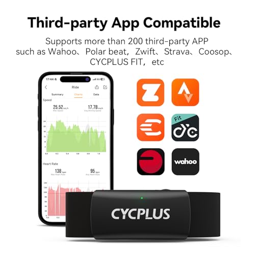 CYCPLUS Heart Rate Monitor Chest Strap H2Pro, Bluetooth ANT+ Heart Rate Monitor Chest Sensor with 500h Battery, IPX7 Waterproof and Dustproof, HRM Works with Strava/Cycplus Fit App