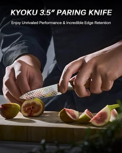 KYOKU 3.5" Paring Knife with Non-Stick Koi Scale Pattern, Japanese Style VG10 Stainless Steel Small Chef Knife with Sheath & Gift Box, Shogun Koi Series Full Tang Peeling Knife with Camphorwood Handle