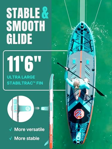 Image of Niphean PRO Extra Large Inflatable Paddle Board with Seat, 11'6 inch /12'6 inch SUP | Stand Up Paddle Board with Pressure Gauge, StabilTrac Fin, Upgraded All-Round /Touring SUP for Adult Adventures, 2+1 Person