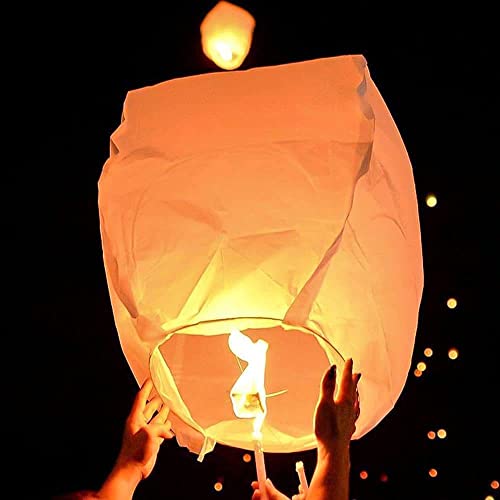 HTOGKKCG Paper Lanterns to Release, Chinese Lanterns Easy to Use, Sky Lanterns for Memory of Family (10PCS,White) - Thumbnail 7