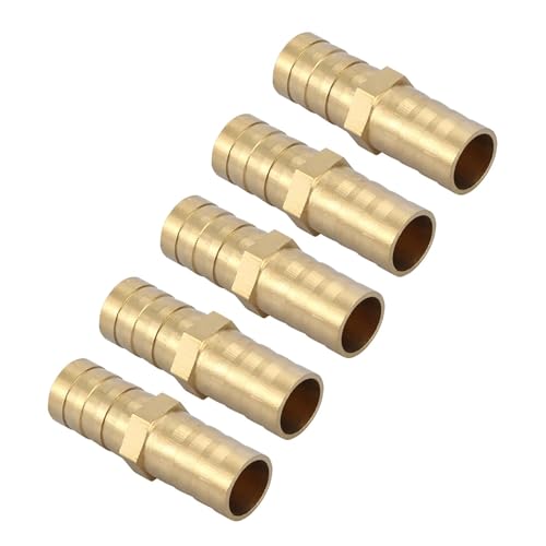Agatige Brass Hose Barb, Brass Hose Barb Fitting Hose Barb Splicer Straight 2-Way Pipe Connector Tube Joiner Fitting 6/8/10/12/14/16/20mm(12mm 5pcs)